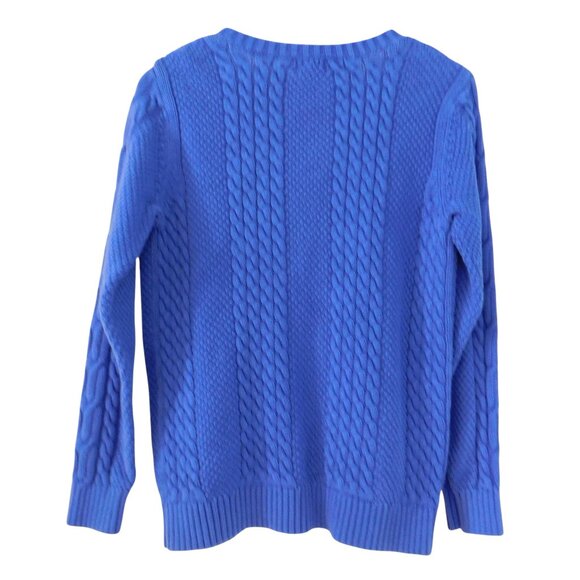 LL Bean Womens Sweater Fishermans Cable Knit Preppy Blue Size Large - Picture 4 of 5